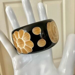 black etched wide bangle bracelet